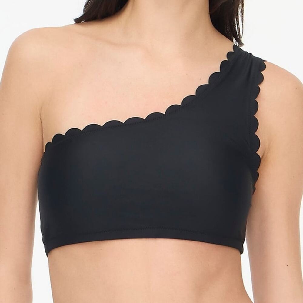 J. Crew Black One-Shoulder Scalloped Bikini Top